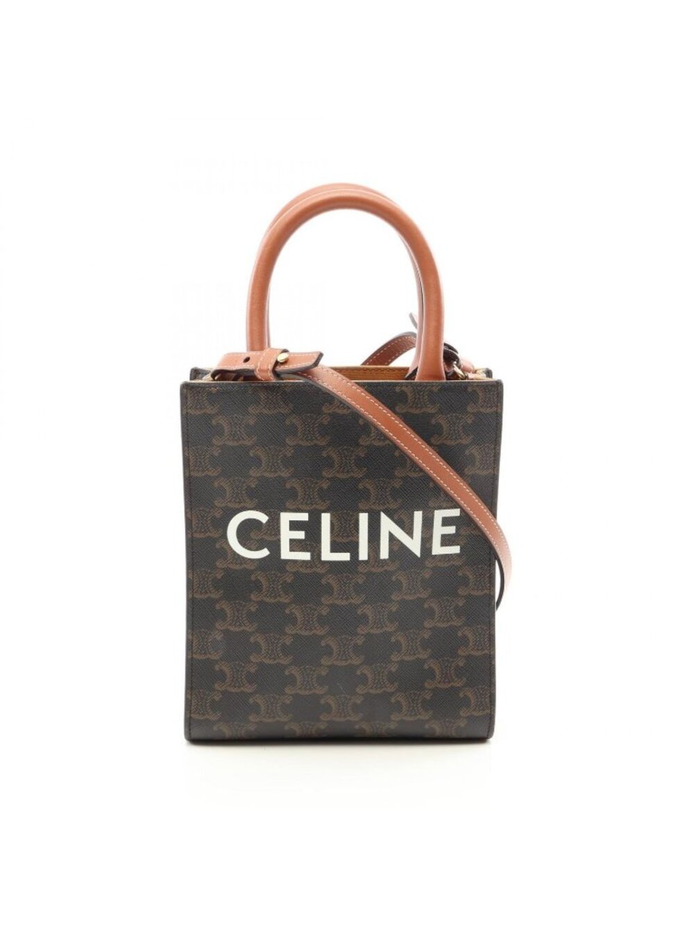 Celine Handbag Mini Vertical Cabas Triomphe 2-Way Black Brown Leather